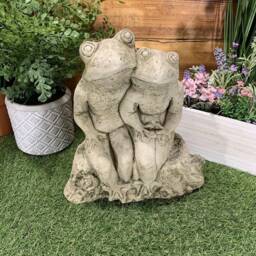Stone Garden Pair Of Frogs Frog Toad On Log Statue Ornament - thumbnail 3