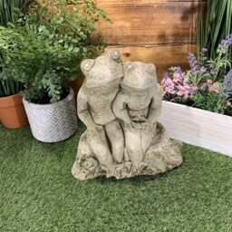 Stone Garden Pair Of Frogs Frog Toad On Log Statue Ornament - thumbnail 2