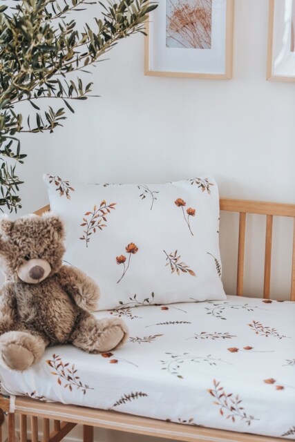 Autumn Flower Sheet, Soft Cotton Baby Crib Spring Nursery Twin Bed Setting, Set - image 1