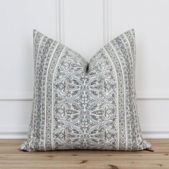 Neutral Block Printed Pillow Cover - Modern Farmhouse Indian Print Handmade 20 X 16 26 Lasha - image 1