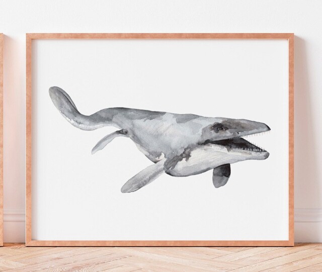 Watercolor Mosasaurus Print Dinosaur Nursery Wall Art - image 1