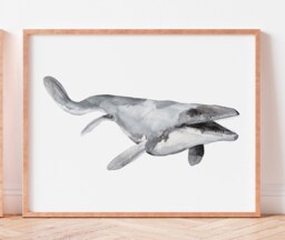 Watercolor Mosasaurus Print Dinosaur Nursery Wall Art - thumbnail 1