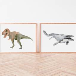 Watercolor Mosasaurus Print Dinosaur Nursery Wall Art - thumbnail 2