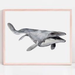 Watercolor Mosasaurus Print Dinosaur Nursery Wall Art - thumbnail 3