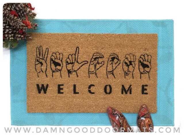 Asl Welcome Doormat American Sign Language, Deaf Culture Gift - image 1
