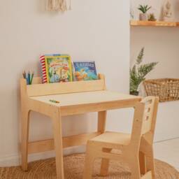 Preschool Learning Set Table With Bookshelf & Chair, Activity Table For Kids, Toddler Play Table, Nursery Montessori Furniture - thumbnail 2
