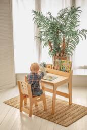 Preschool Learning Set Table With Bookshelf & Chair, Activity Table For Kids, Toddler Play Table, Nursery Montessori Furniture - thumbnail 1