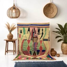 Colorful Berber Rug Handmade Moroccan Wool Rug, Geometric Boho Decor - 5x7 Ft - thumbnail 1