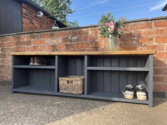 Handmade Rustic Wood Entryway Bench With Shoe Storage Farmhouse Organizer - image 1