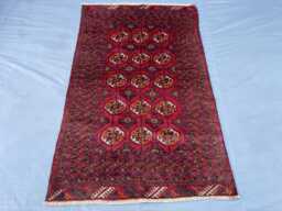 3x5 Red Bokhara Afghan Rug, Turkmen Oriental Geometric Khal Mohammedi Bukhara Handmade Livingroom, D??cor Office Rug - thumbnail 1