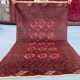 3x5 Red Bokhara Afghan Rug, Turkmen Oriental Geometric Khal Mohammedi Bukhara Handmade Livingroom, D??cor Office Rug - thumbnail 2
