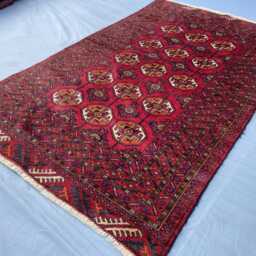 3x5 Red Bokhara Afghan Rug, Turkmen Oriental Geometric Khal Mohammedi Bukhara Handmade Livingroom, D??cor Office Rug - thumbnail 3
