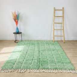 Moroccan Green Berber Rug, Handwoven Wool Shag Rug With Rectangular Blocks, Authentic Beni Ourain Style Carpet, Large 9x12 Area - thumbnail 3
