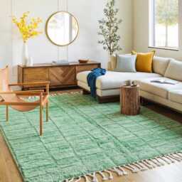 Moroccan Green Berber Rug, Handwoven Wool Shag Rug With Rectangular Blocks, Authentic Beni Ourain Style Carpet, Large 9x12 Area - thumbnail 2