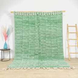 Moroccan Green Berber Rug, Handwoven Wool Shag Rug With Rectangular Blocks, Authentic Beni Ourain Style Carpet, Large 9x12 Area - thumbnail 1