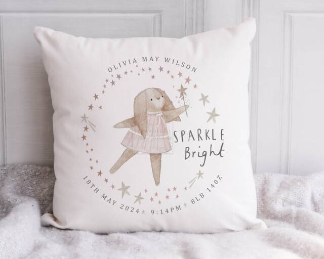 Personalised New Baby Cushion, Girl Gift, Welcome Girl, Nursery Decor, Pillow, Name Birth Stats - image 1