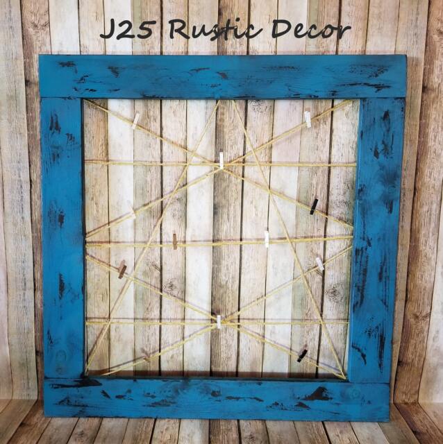 Turquoise Rustic Clothespin Frame, Rustic Wedding Picture Display, Blue Photo Frame, Twine String Mother's Day Gift, Kids Art - image 1