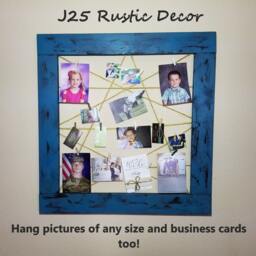 Turquoise Rustic Clothespin Frame, Rustic Wedding Picture Display, Blue Photo Frame, Twine String Mother's Day Gift, Kids Art - thumbnail 2