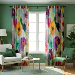 Watercolor Floral Curtains, Vibrant Multicolor Painted Flower Print Drapes, Blooming Window Treatment, Custom Length Panels - thumbnail 2