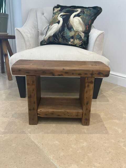 The Wold - Reclaimed Pine Bench With Shelf Handmade Rustic Wooden Side Table, Solid Wood Storage - image 1