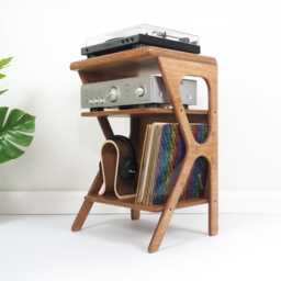 Mid Century Record Stand With Storage, Retro Modern Vinyl Cabinet, Turntable & Stereo Console - thumbnail 4