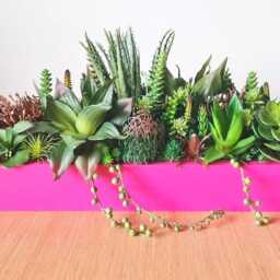 Faux Succulent Planter Rustic Wood Centerpiece, Modern Table Decor - thumbnail 3