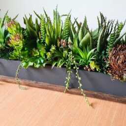 Faux Succulent Planter Rustic Wood Centerpiece, Modern Table Decor - thumbnail 2