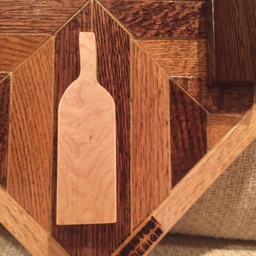 Wood Wall Art Sculpture Featuring 2 Wenge & Maple Hand Cut Wine Bottle Set in Geometrically Arranged & Stained Oak - thumbnail 3
