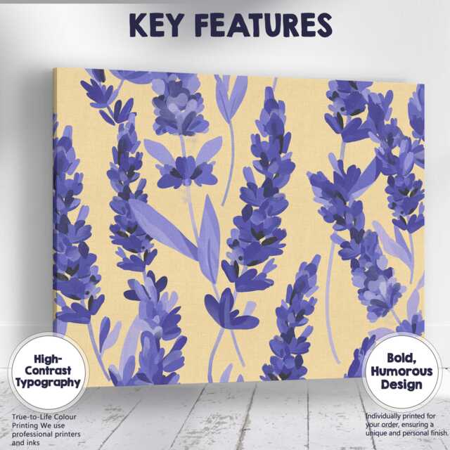 Painterly Purple Lavender Floral Pattern Botanical Design Canvas Wall Art Print Decor Picture Ready To Hang - image 1