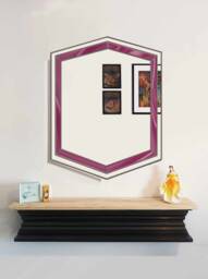 Art Deco Hexagon Wall Mirror Tickled Pink Stain Glass Overlay