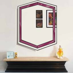 Art Deco Hexagon Wall Mirror Tickled Pink Stain Glass Overlay - thumbnail 3