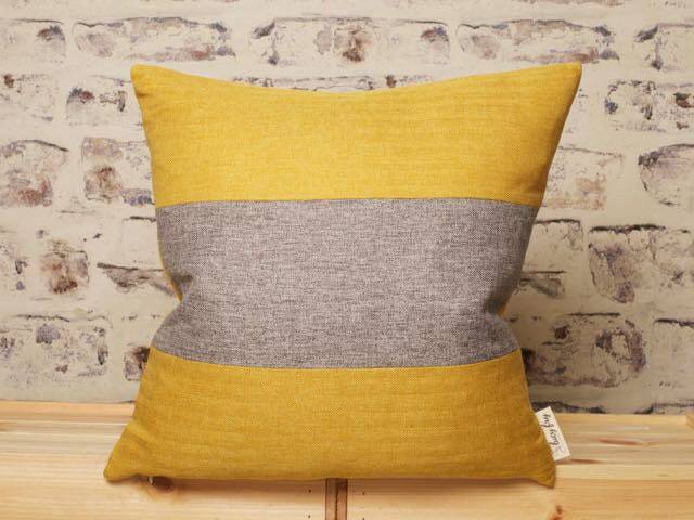 Mustard Gold & Gray Striped Cushion Cover Boho Chic Pillow, 18x18, 20x20 - image 1