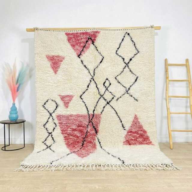 Pink Abstract Art Rug, Bold Moroccan Wool Custom Geometric Berber Carpet, Large Area Shag Eclectic Living Room Decor - image 1