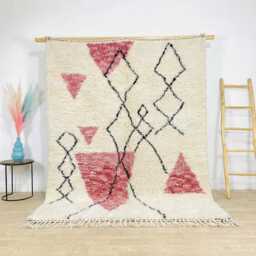 Pink Abstract Art Rug, Bold Moroccan Wool Custom Geometric Berber Carpet, Large Area Shag Eclectic Living Room Decor - thumbnail 1