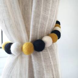 Bee Felt Ball Curtain Tie Backs Wool Pom Nursery Decor - thumbnail 2