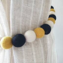 Bee Felt Ball Curtain Tie Backs Wool Pom Nursery Decor - thumbnail 3