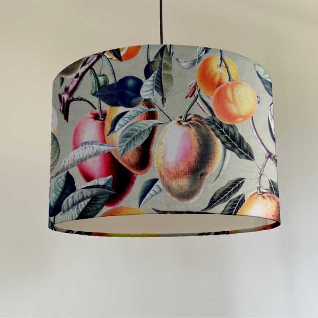 Summer Fruit Velvet Circular Drum Lampshade/Ceiling Shade, With A White Lining - image 1