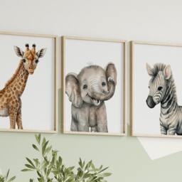 Safari Elephant Giraffe Zebra Animal Baby Girls Boys A4 Or A3 Nursery Set Of Unframed Prints Unisex Neutral Boho Beige Jungle - thumbnail 3