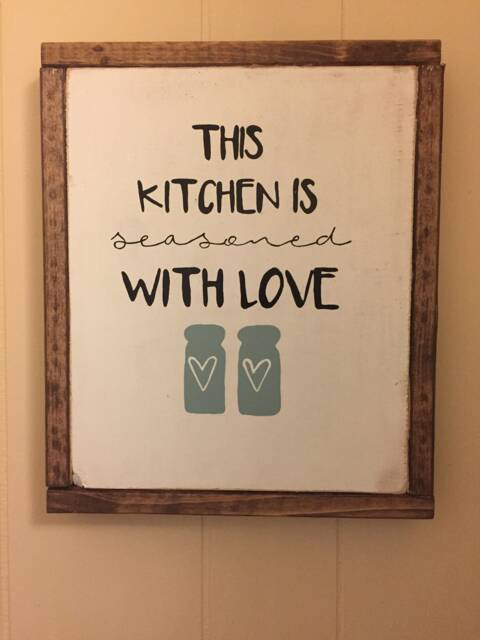 This Kitchen Is Seasoned With Love, Box Sign, Hand Lettered, Wall Hanging, Decor, Wood Art, Distressed - image 1