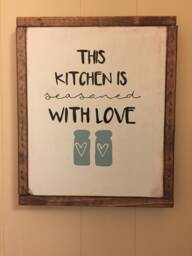 This Kitchen Is Seasoned With Love, Box Sign, Hand Lettered, Wall Hanging, Decor, Wood Art, Distressed - thumbnail 1