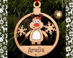 Female Christmas Decoration, Personalised Bauble, Wood Engraved Xmas Ornament, Tree, Tree Santa