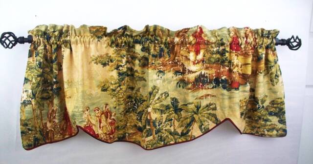 Toile Valance, Antique Red Covington Fabric, Scalloped Corded Window Treatment - image 1
