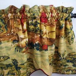 Toile Valance, Antique Red Covington Fabric, Scalloped Corded Window Treatment - thumbnail 2