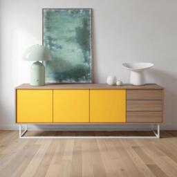 Modern Sideboard Cabinet, Yellow Natural Oak Credenza, Custom Made Buffet, Unique Tv Unit Storage
