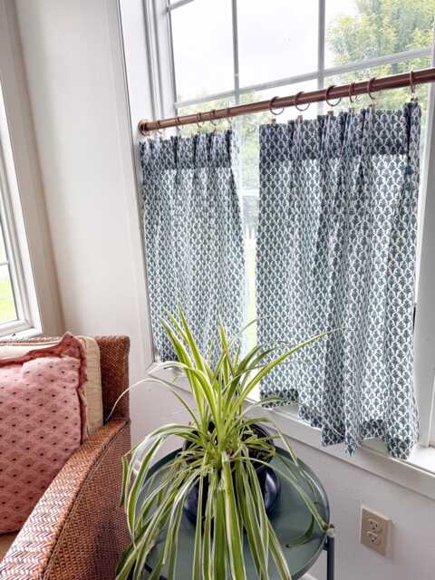 Pleated Block Print Cafe Curtain Blue Lacefield Window Treatment - image 1