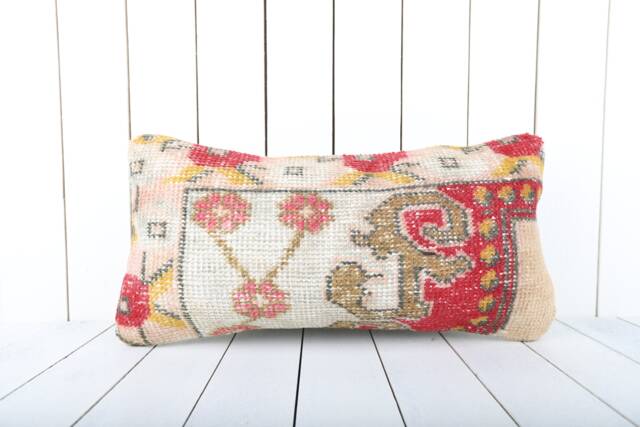 Vintage Turkish Kilim Lumbar Pillow Cover 12x24 Inch - image 1