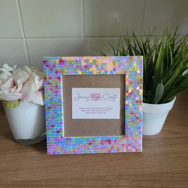 Colourful Iridescent Snowflake Sequin Square Photo Frame 5 X Inches - image 1
