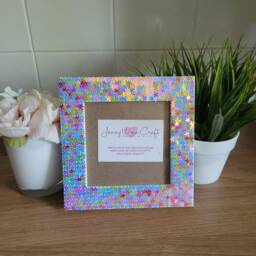 Colourful Iridescent Snowflake Sequin Square Photo Frame 5 X Inches - thumbnail 1