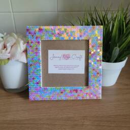 Colourful Iridescent Snowflake Sequin Square Photo Frame 5 X Inches - thumbnail 3