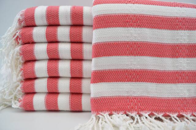 "Turkish Peshtemal, Towels, Fuchsia & White Towel, 36""x70" - image 1